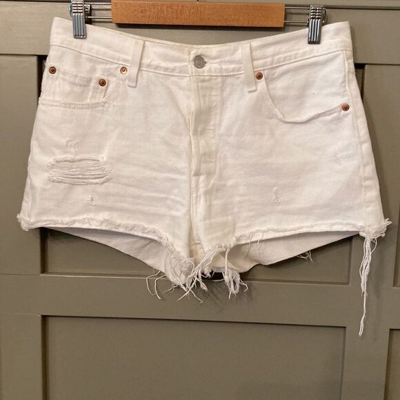 Levi’s 501 high rise denim cutoff shorts white distressed button fly size 29 - Picture 4 of 14